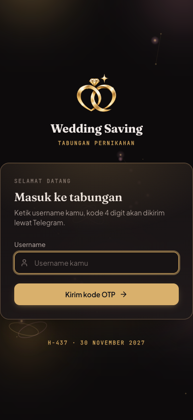 Layar masuk: username dan kode OTP 4 digit yang dikirim ke Telegram